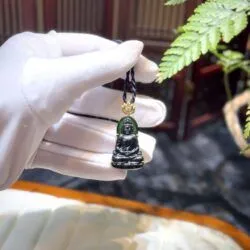 Mặt dây Quán thế âm bồ tát ngọc phỉ thuý mực dục Myanmar - Ảnh 5