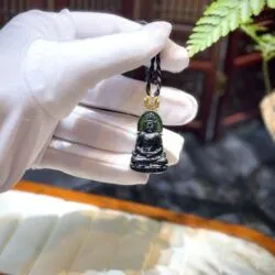 Mặt dây Quán thế âm bồ tát ngọc phỉ thuý mực dục Myanmar - Ảnh 4