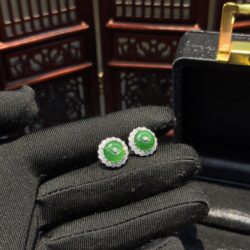 Khuyên tai đồng điếu ngọc phỉ thuý xanh lục