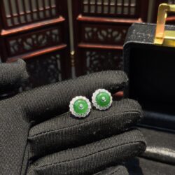 Khuyên tai đồng điếu ngọc phỉ thuý xanh lục