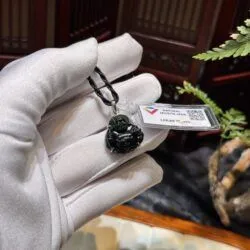 Mặt dây Di Lặc ngọc phỉ thuý mực dục Myanmar - Hình ảnh 6
