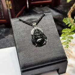 Mặt dây Di Lặc ngọc phỉ thuý mực dục Myanmar - Ảnh 10