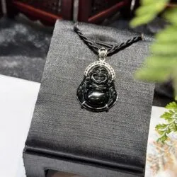 Mặt dây Di Lặc ngọc phỉ thuý mực dục Myanmar - Ảnh 11